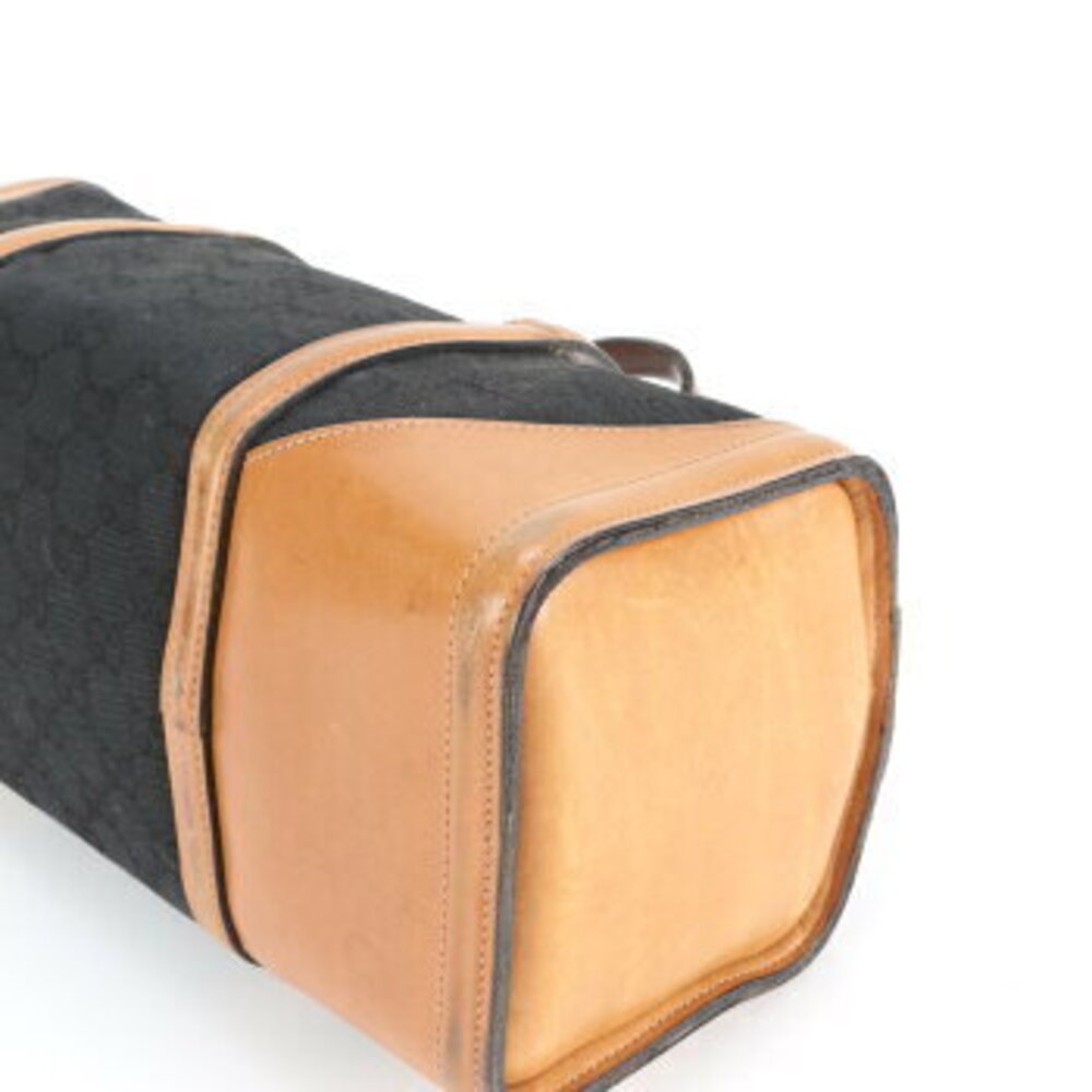 Gucci GG Canvas Boston Leather Handbag Tote Bag Black Brown EWE - Picture 6 of 8